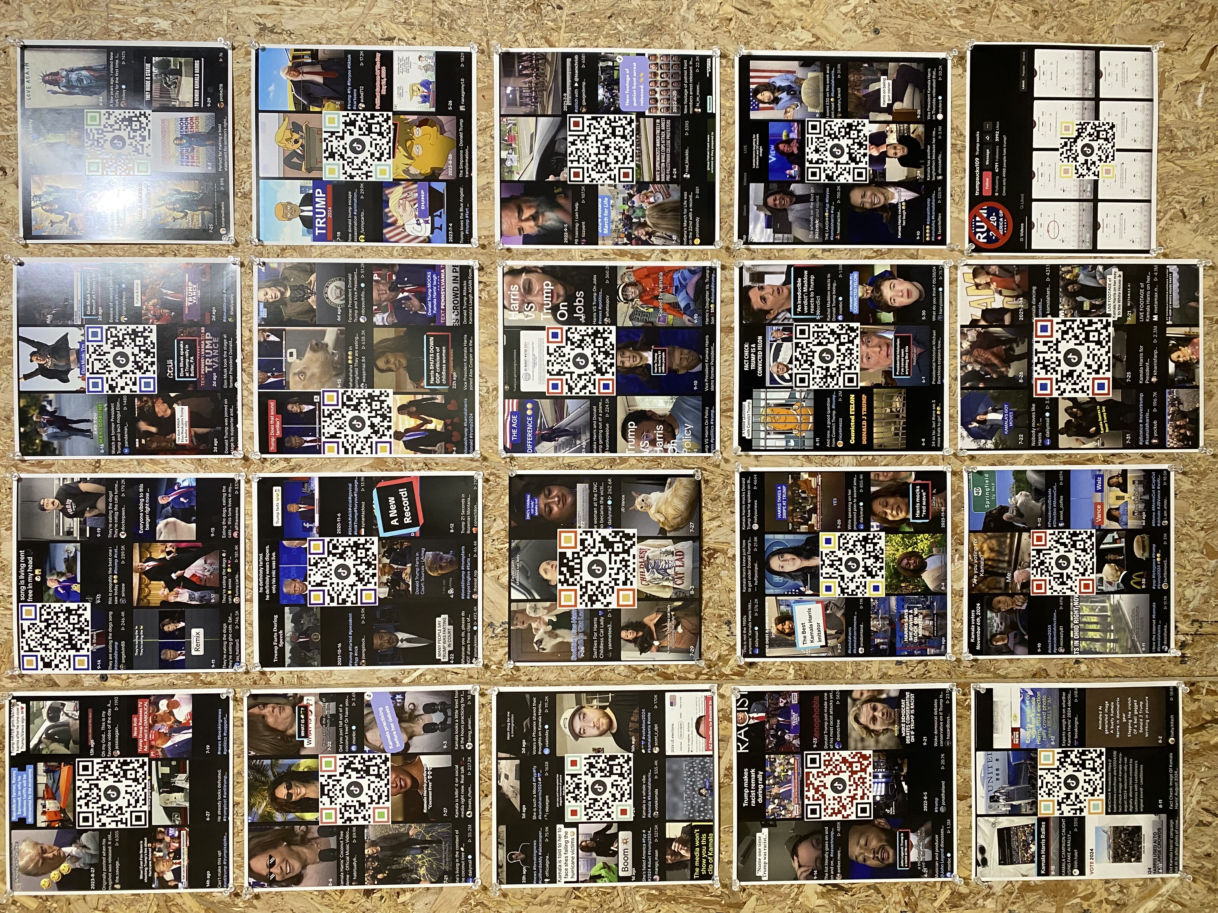 Grid of TikTok printouts